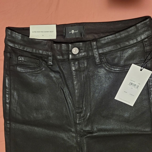 7 For All Mankind Black Flare Jeans — High-Rise Wide Leg - Picture 4 of 7